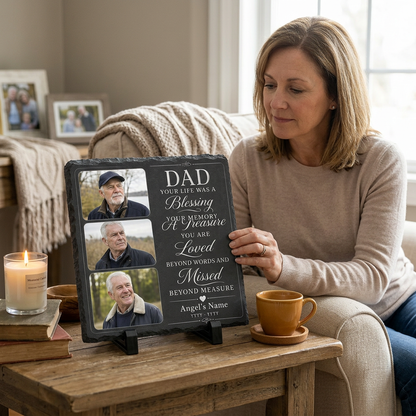 Personalized Dad Memorial Photo Slate Garden Stone, Father Remembrance Gift - Image 4