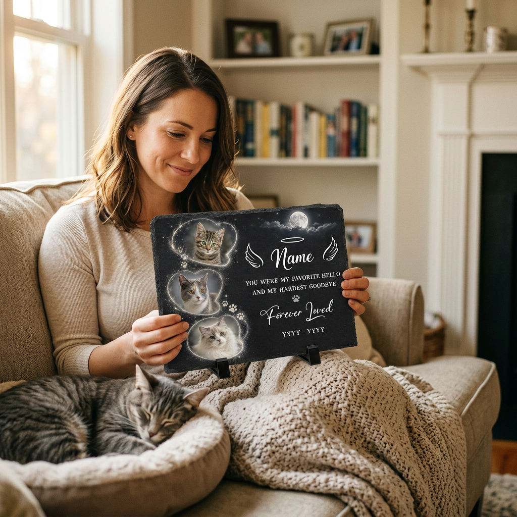 Personalized Cat Memorial Slate Stone Plaque with Photos – Custom Pet Loss Gift - Image 4
