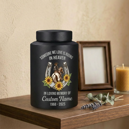 Personalized Cowgirl Horse Riding Stainless Steel UV Print Urn for Loss of Farmer Equestrian Bereavement Ash Holder Large Silver Black Gold Red Memorial Keepsake Urn, Memorial Gift, In Loving Memory - Image 4