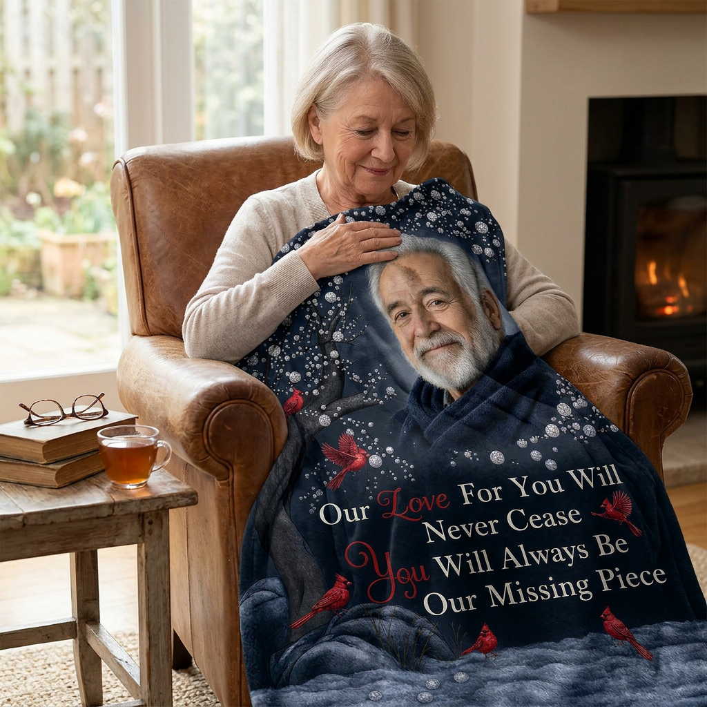 Personalized Photo Memorial Fleece Blanket with Cardinals - Sympathy Gift for Loss of Loved One - Image 4