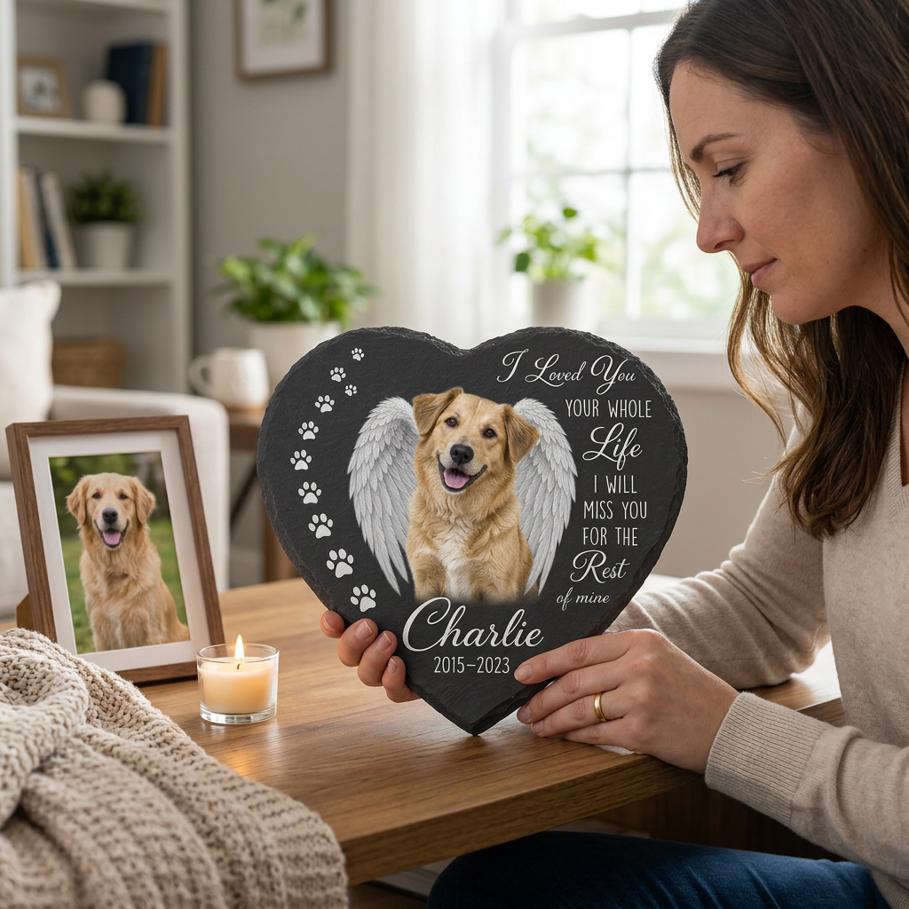 Personalized Dog Photo Memorial Garden Stone with Angel Wings, Pet Loss Gift - Image 4