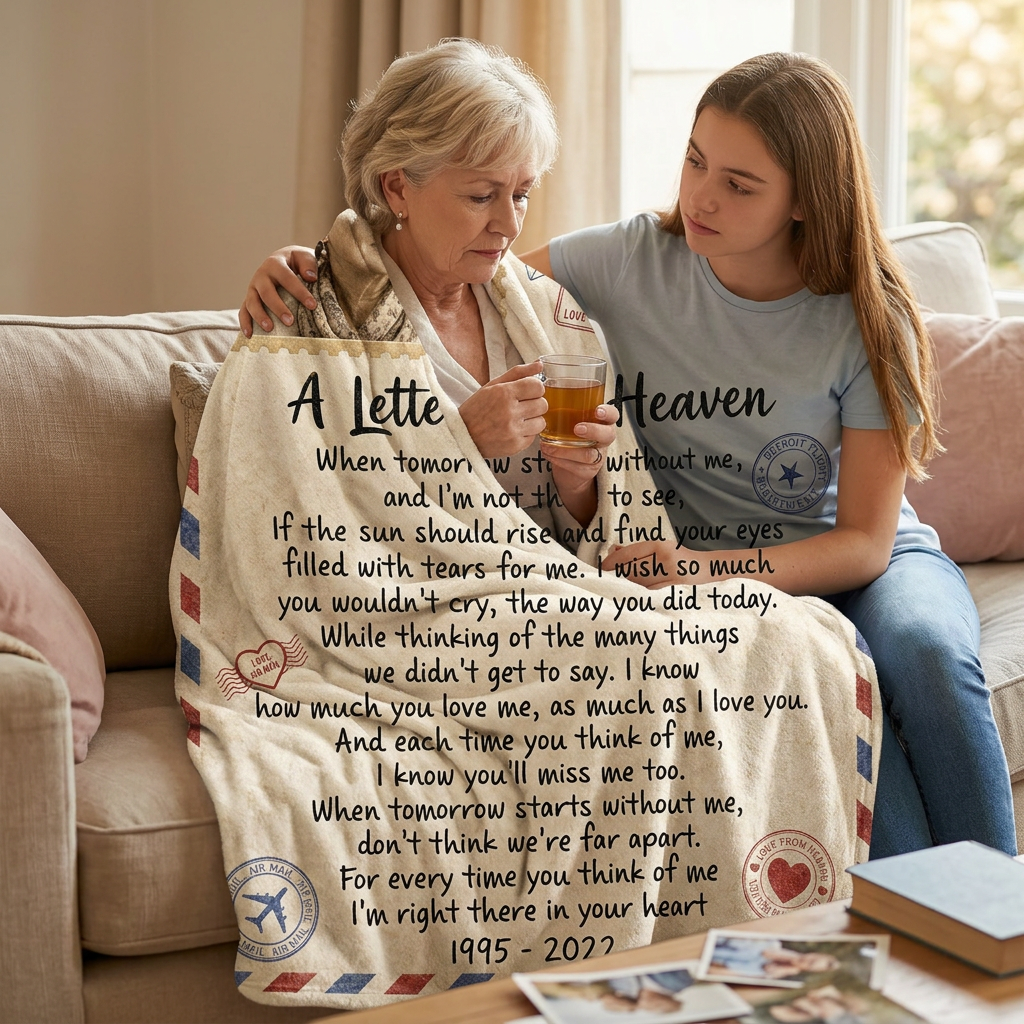 Personalized Memorial Photo Fleece Blanket - Letter from Heaven Sympathy Gift for Loss - Image 4