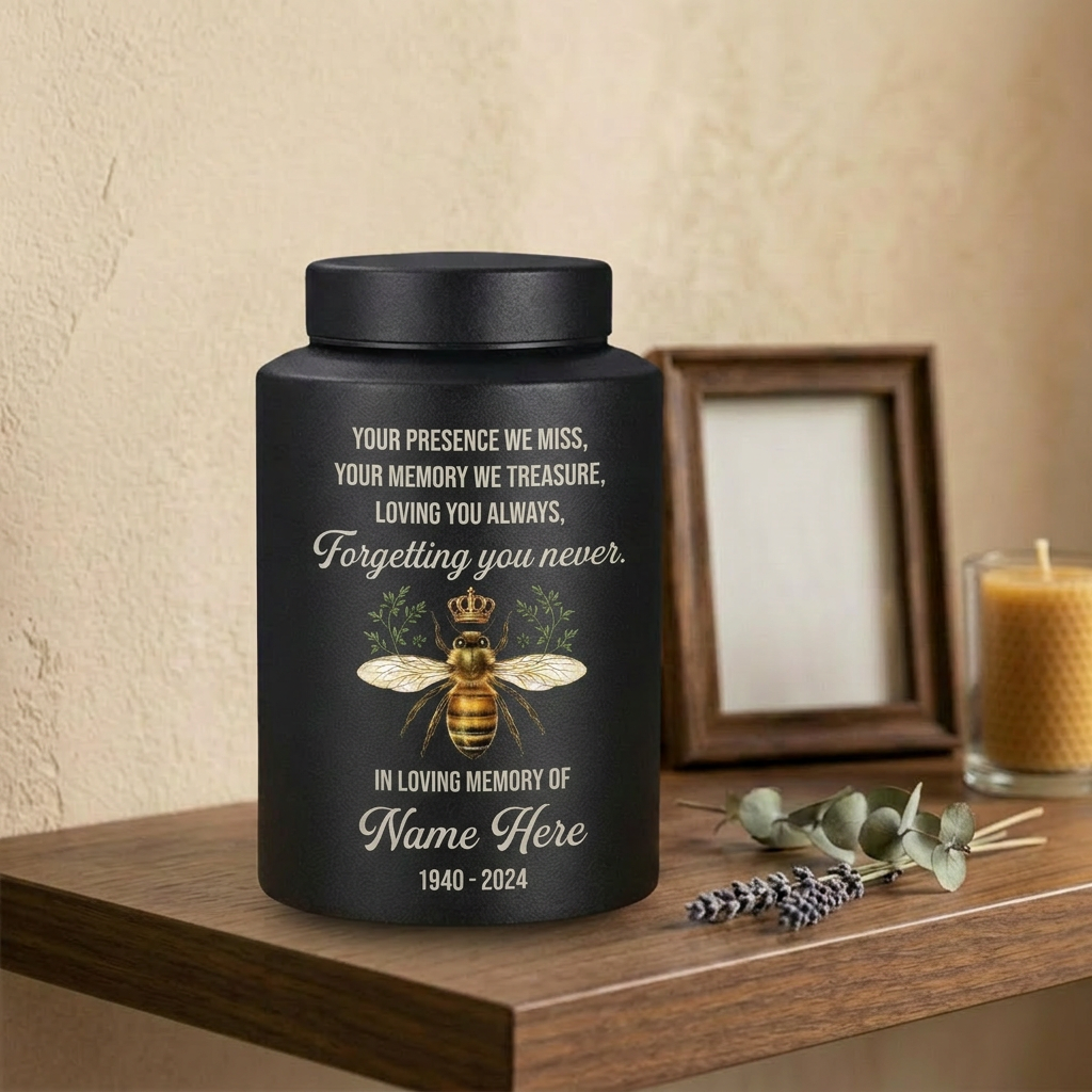 Personalized Honey Bee Stainless Steel Cremation Urn for Human Ashes, Custom Sympathy Remembrance Bereavement Gift for Loss of Loved One, Memorial Keepsake Urn, Memorial Gift, In Loving Memory - Image 4