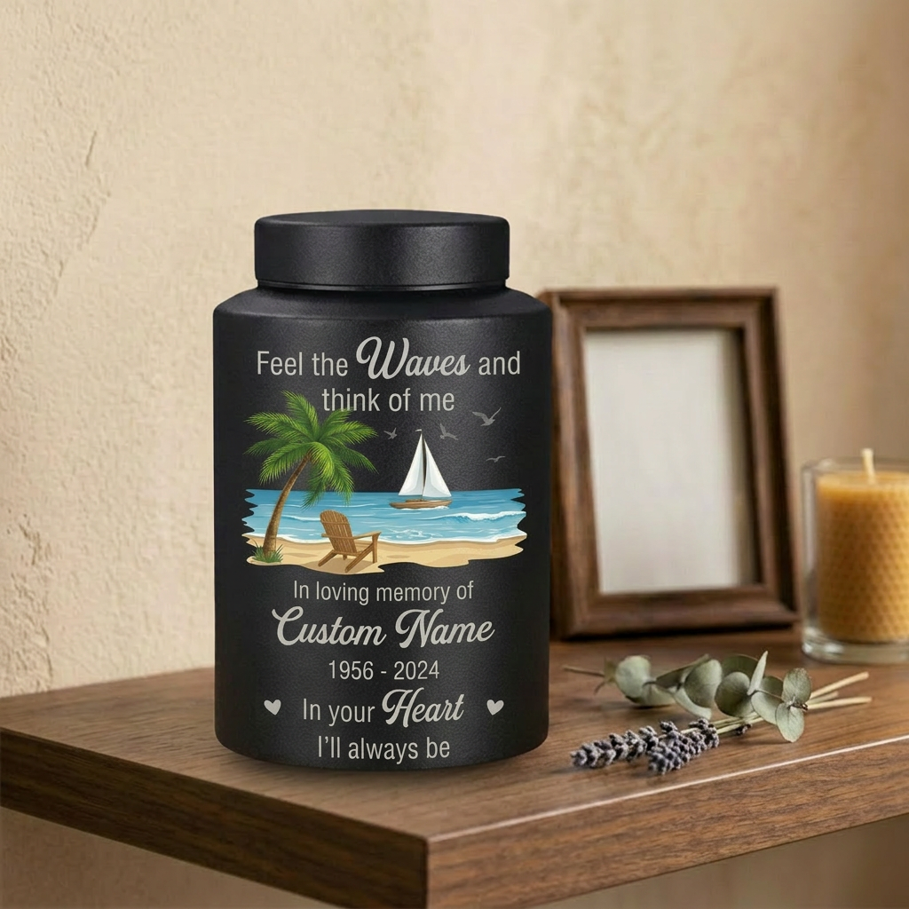 Personalized Beach Ocean Waves Design Stainless Steel Urn for Human Ashes, Loss of Loved One Funeral Bereavement Remembrance Tribute, 2 Sizes, Memorial Keepsake Urn, Memorial Gift, In Loving Memory - Image 4