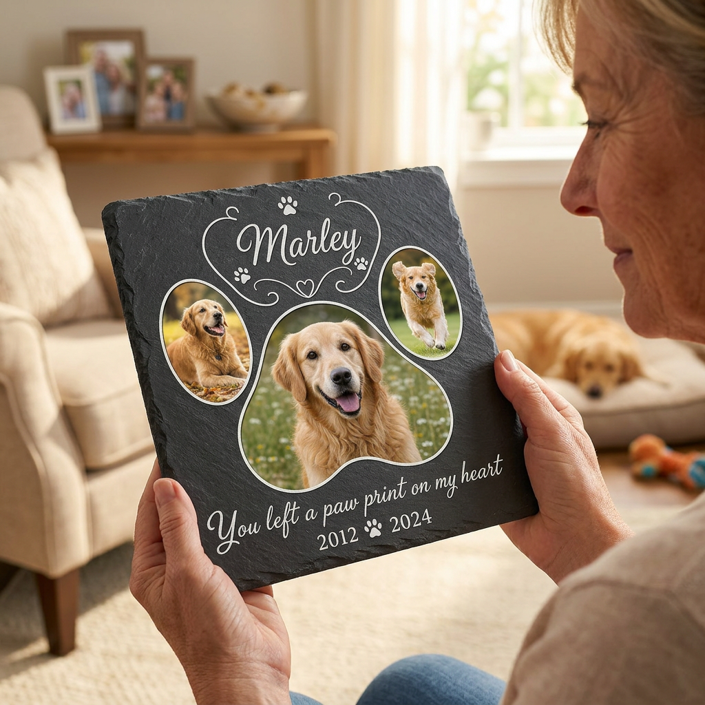 Personalized Dog Memorial Garden Stone – Paw Print Pet Loss Gift with Photo - Image 4