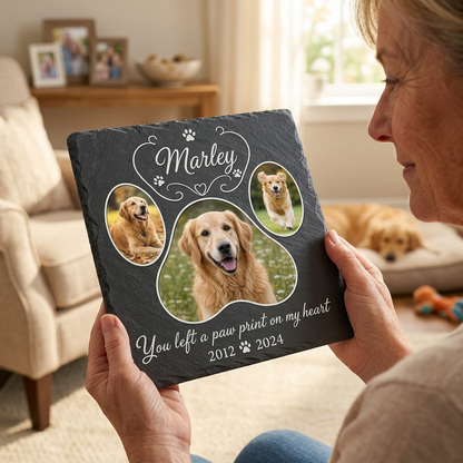 Personalized Dog Memorial Garden Stone – Paw Print Pet Loss Gift with Photo - Image 4