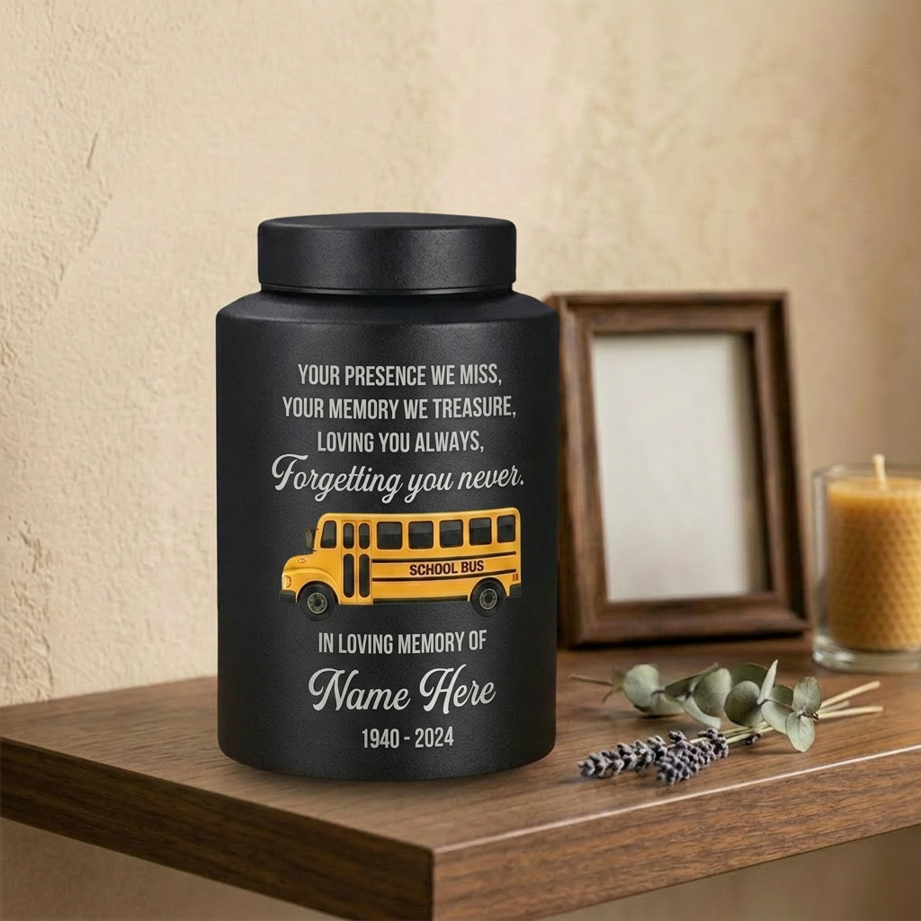 Personalized School Bus UV Print Stainless Steel Large Urn for Human Ashes Loss Of Loved One Bus Driver Bereavement Remembrance Memorial Keepsake Urn, Memorial Gift, In Loving Memory - Image 4