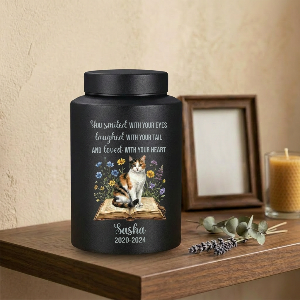 Personalized Pet Dog Cat Loss Stainless Steel Decorative Urn for Ashes Smiled With Your Eyes Quote Large Small Bereavement Memorial Keepsake Urn, Memorial Gift, In Loving Memory - Image 4