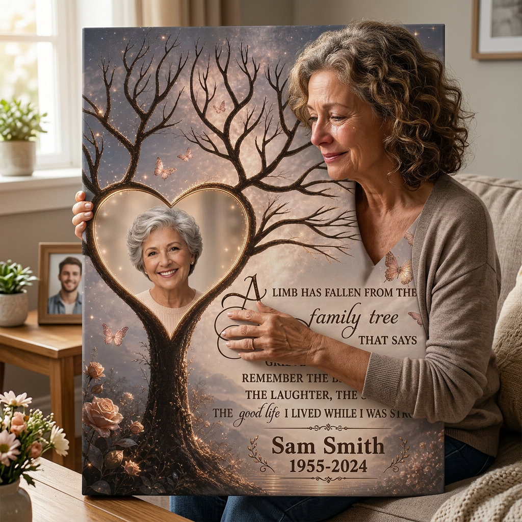 Personalized Memorial Family Tree Wall Canvas with Heart Photo Frame for Loss of a Loved One - Image 4