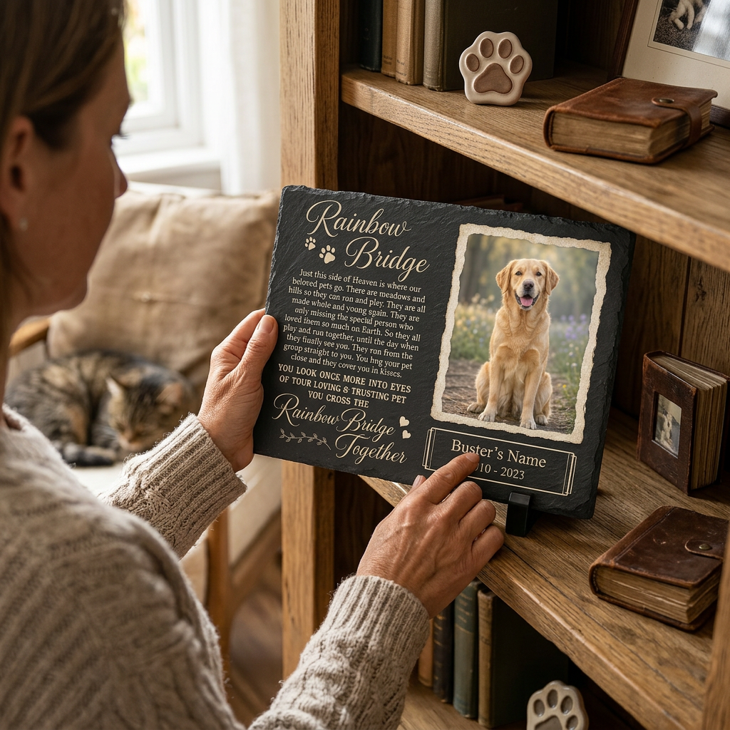 Personalized Rainbow Bridge Dog Memorial Slate Stone – Sympathy Gift for Pet Loss - Image 4