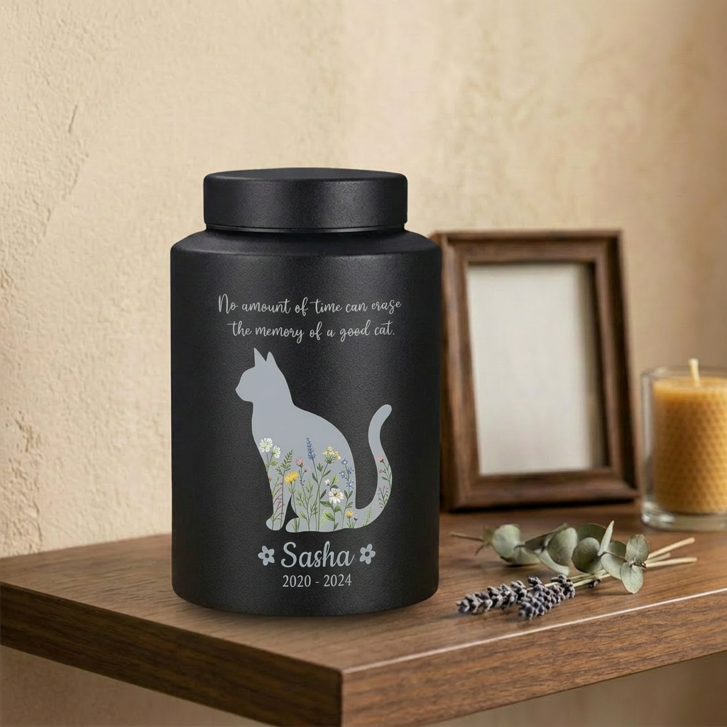 Personalized Cat Pet Memorial Stainless Steel Urns for Ashes Feline Loss of Pet Sympathy Bereavement Large Capacity UV Printed Memorial Keepsake Urn, Memorial Gift, In Loving Memory - Image 4