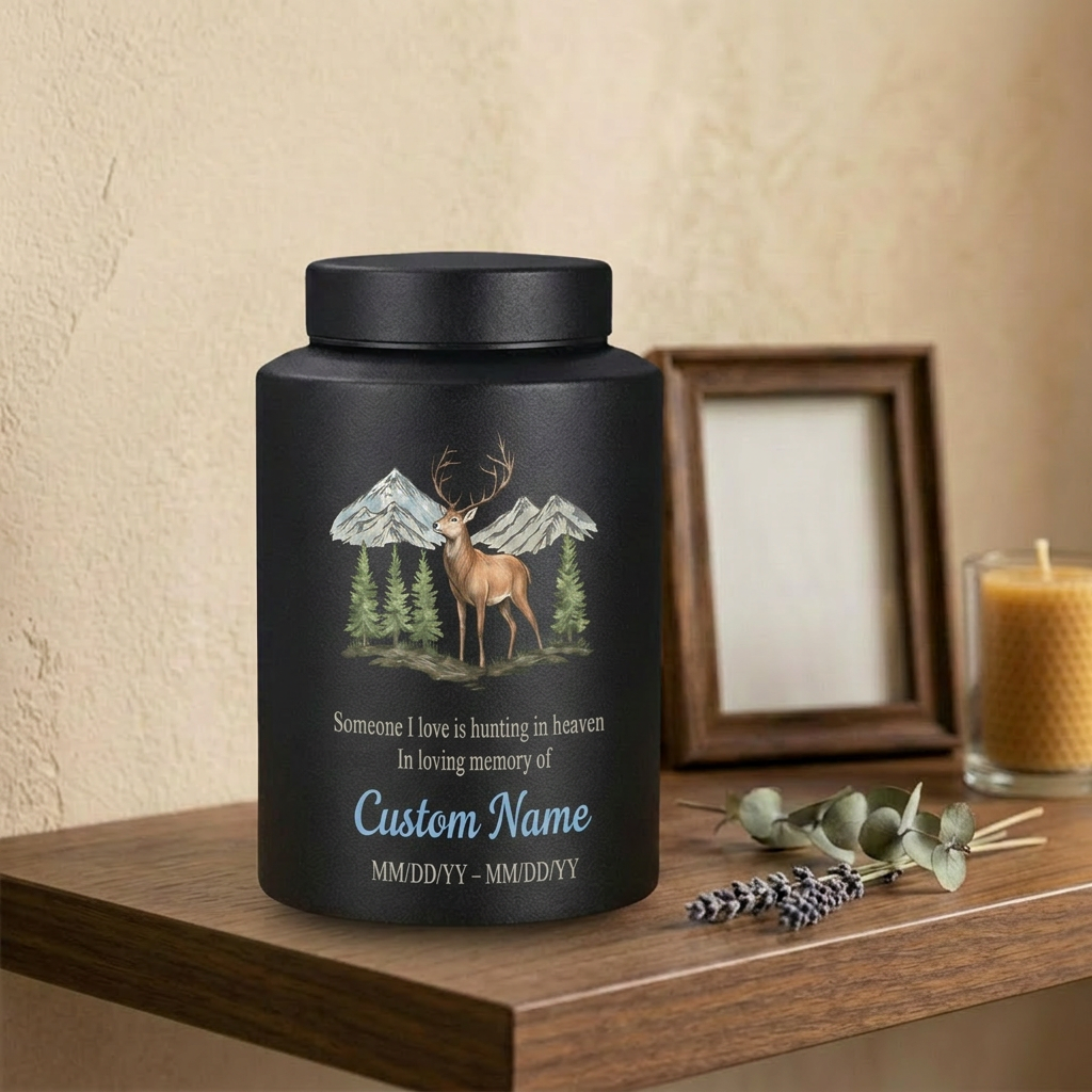 Personalized Hunting In Heaven Deer Stainless Steel Cremation Urn For Adult Ashes, Hunter Tribute, Loss Of Dad Grandpa Husband, Two Sizes, Memorial Keepsake Urn, Memorial Gift, In Loving Memory - Image 4