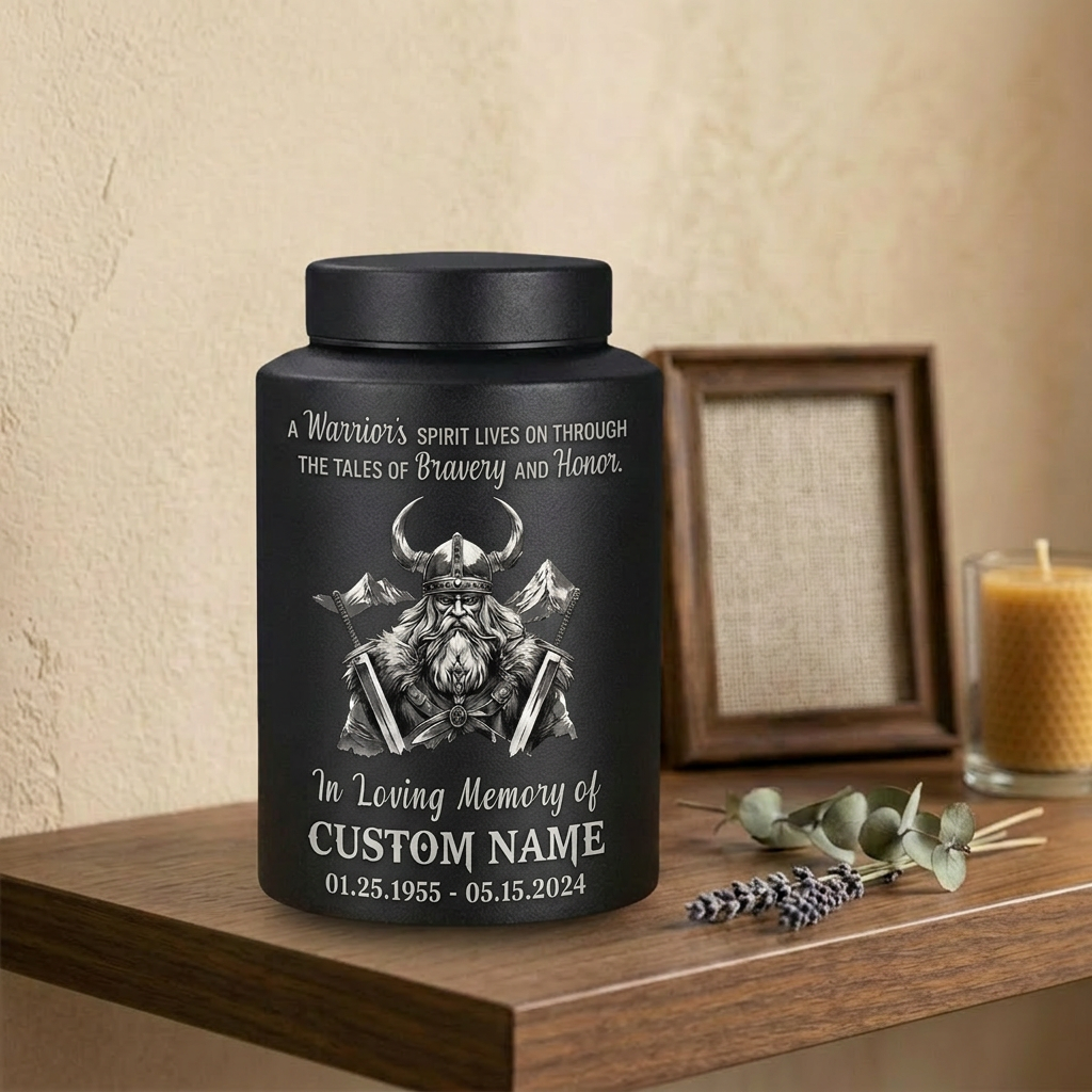 Personalized Valhalla Viking Nordic Runes Stainless Steel Cremation Ash Container For Veteran Warrior Father Son Funeral Small Large Memorial Keepsake Urn, Memorial Gift, In Loving Memory - Image 4