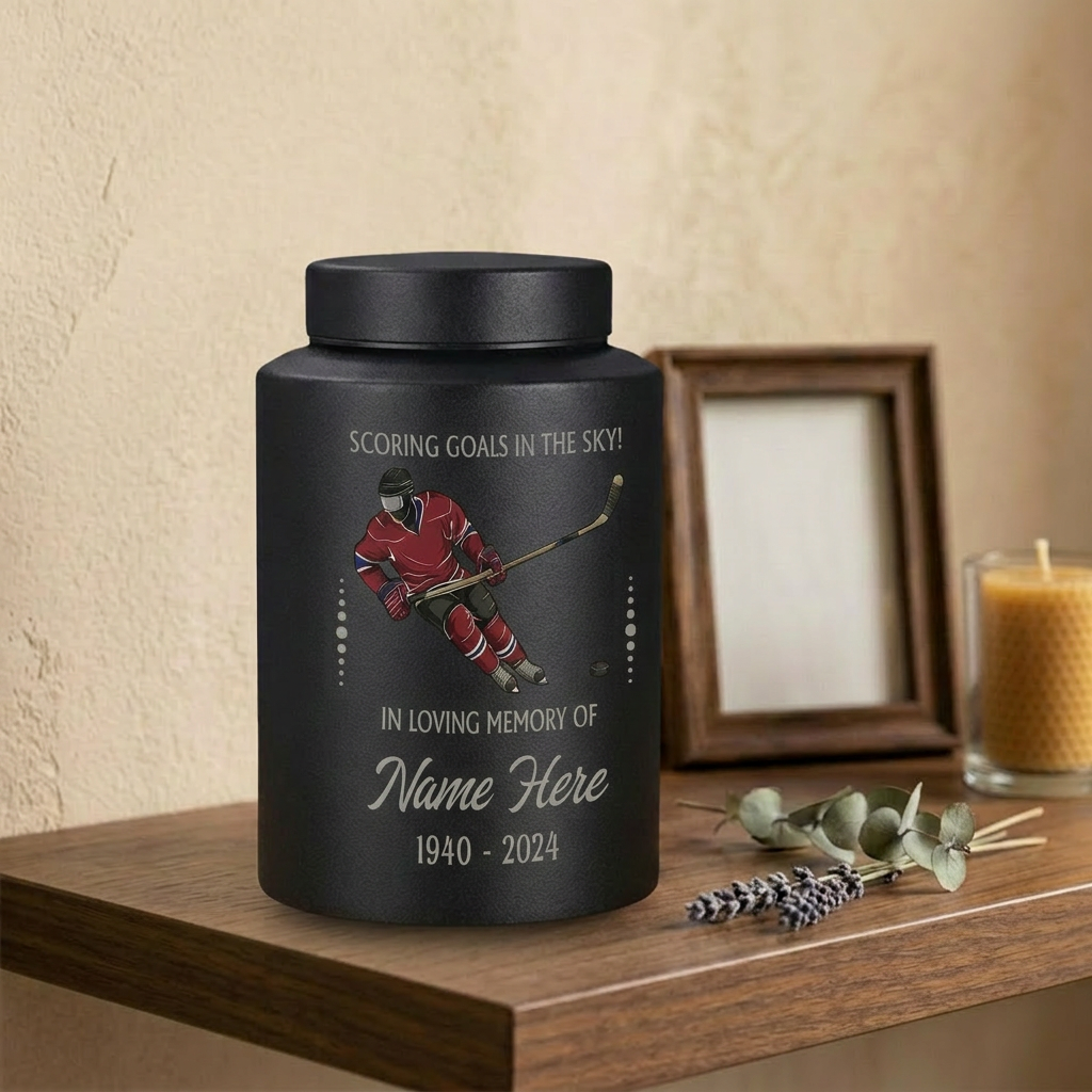 Personalized Ice Hockey UV Printed Stainless Steel Sports Fan Player Loss Funeral Ashes Display For Home Mantel Large And Small Memorial Keepsake Urn, Memorial Gift, In Loving Memory - Image 4