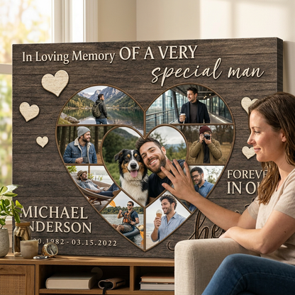 Personalized Memorial Canvas For Loss of Brother Heart Collage Wall Art Gift - Image 4
