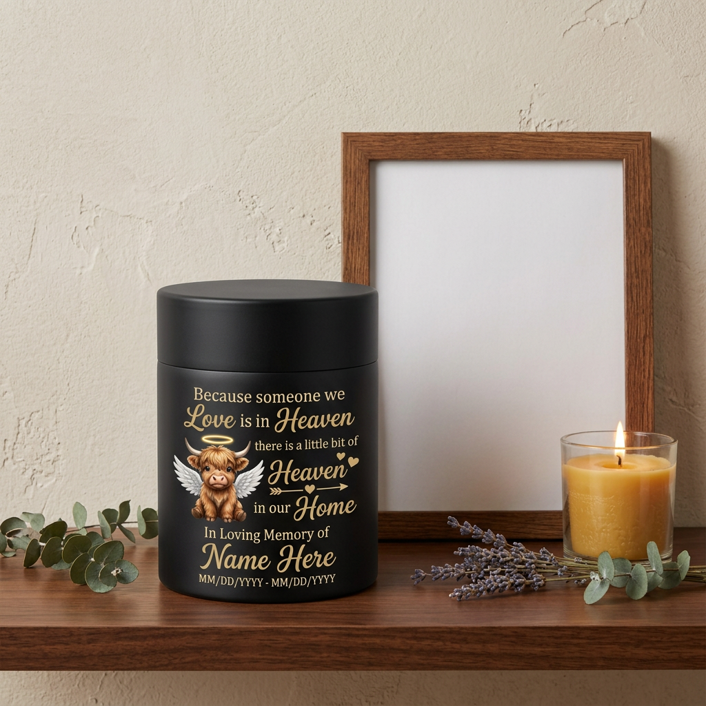 Personalized Highland Cow Stainless Steel Cremation Urn for Human Ashes, Bereavement Gift for Loss of Mother Father, Large Display Vessel, Memorial Keepsake Urn, Memorial Gift, In Loving Memory - Image 4