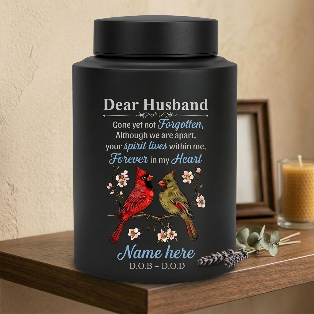 Personalized Couple in Heaven Dear Husband UV Print Stainless Steel Cremation Urn Loss of Husband Sympathy Gift for Widow 2 Sizes Memorial Keepsake Urn, Memorial Gift, In Loving Memory - Image 4