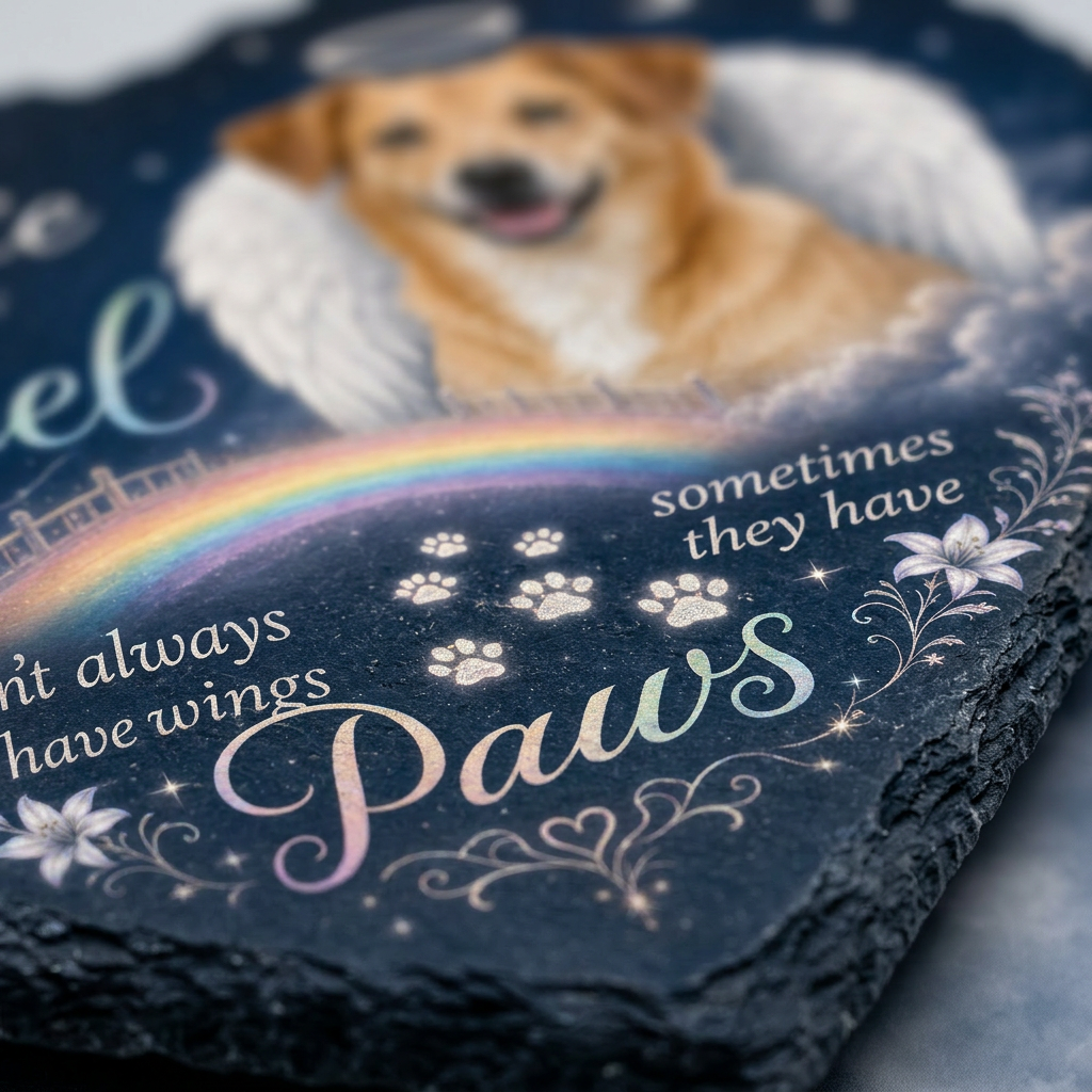 Personalized Dog Memorial Garden Stone Heart Shaped Angel Paws Photo Gift - Image 5