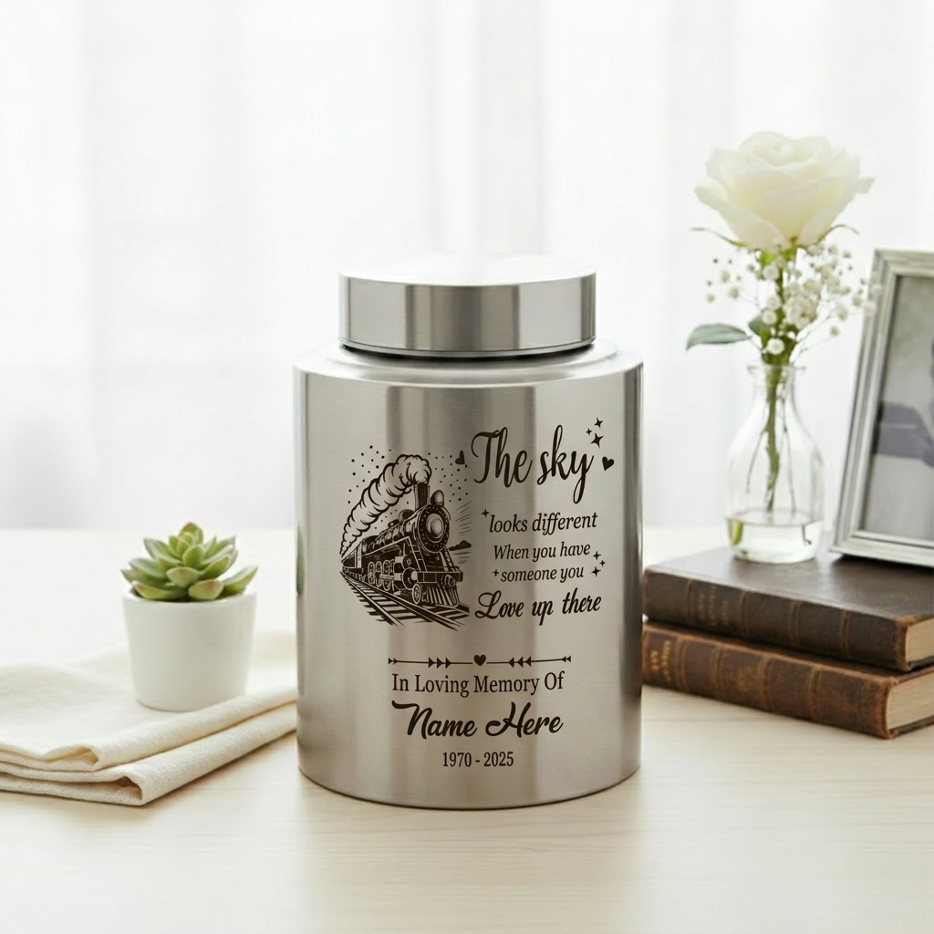 Personalized Train Driver Stainless Steel Urn The Sky Looks Different Poem For Railroad Engineer Grandfather Father Custom Name Metal Memorial Keepsake Urn, Memorial Gift, In Loving Memory - Image 5