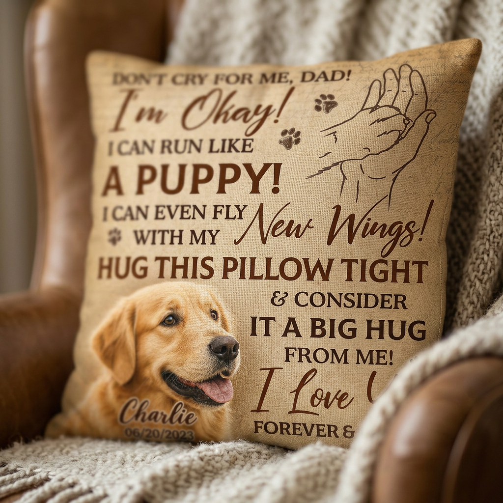 Personalized Dog Memorial Photo Pillow - Pet Loss Remembrance Keepsake Gift for Dad - Image 5