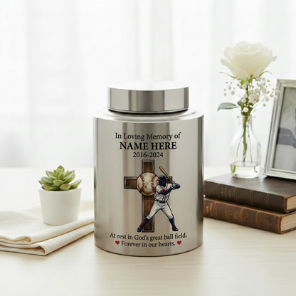 Personalized Baseball Stainless Steel Urn for Human Ashes, Sports Fan Remembrance Container for Coach Player, Two Sizes, Memorial Keepsake Urn, Memorial Gift, In Loving Memory - Image 5