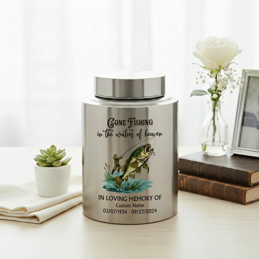 Personalized Bass Fishing Large Urns for Human Ashes Stainless Steel UV Printed Decorative Fisherman Keepsake 5.9x3.9 7.5x5.1 Memorial Keepsake Urn, Memorial Gift, In Loving Memory - Image 5