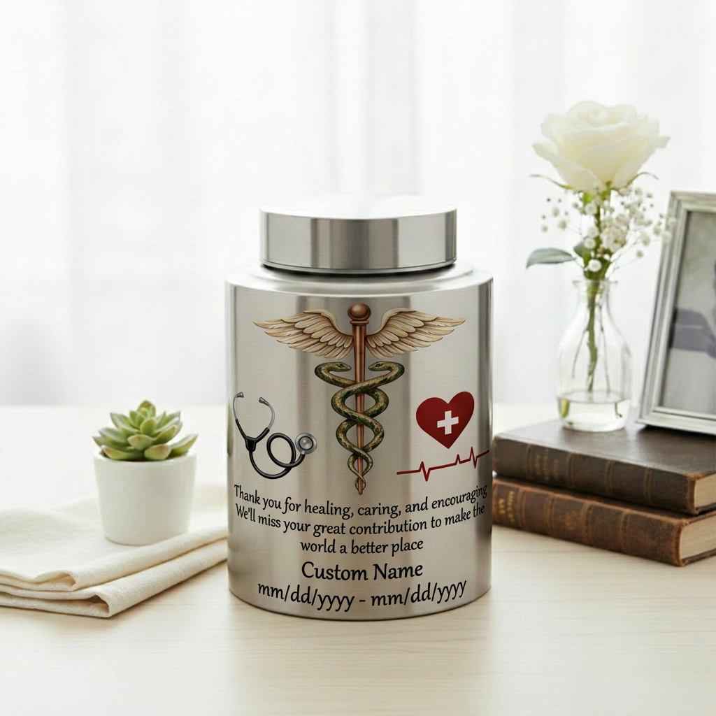 Personalized Doctor Medical Symbol Stainless Steel Urn for Human Ashes, Nurse Appreciation Funeral Memorial Large Capacity Customizable Urn, Memorial Keepsake Urn, Memorial Gift, In Loving Memory - Image 5