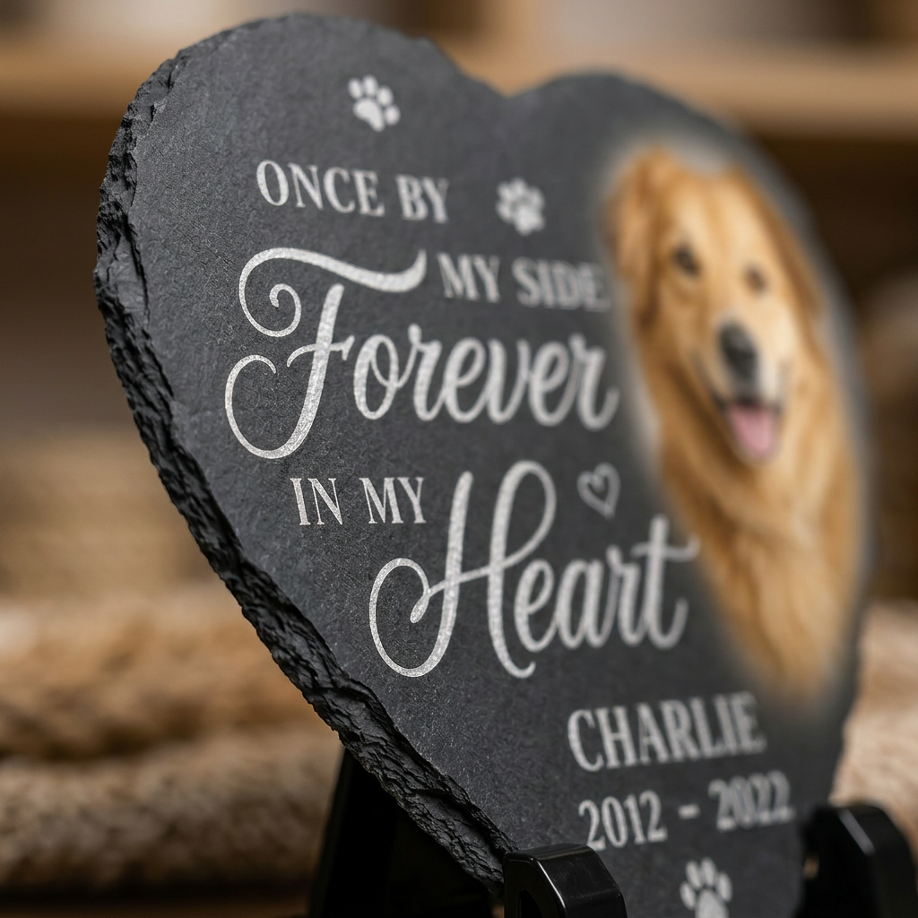 Personalized Heart Shaped Dog Memorial Stone with Photo – Pet Loss Gift - Image 5