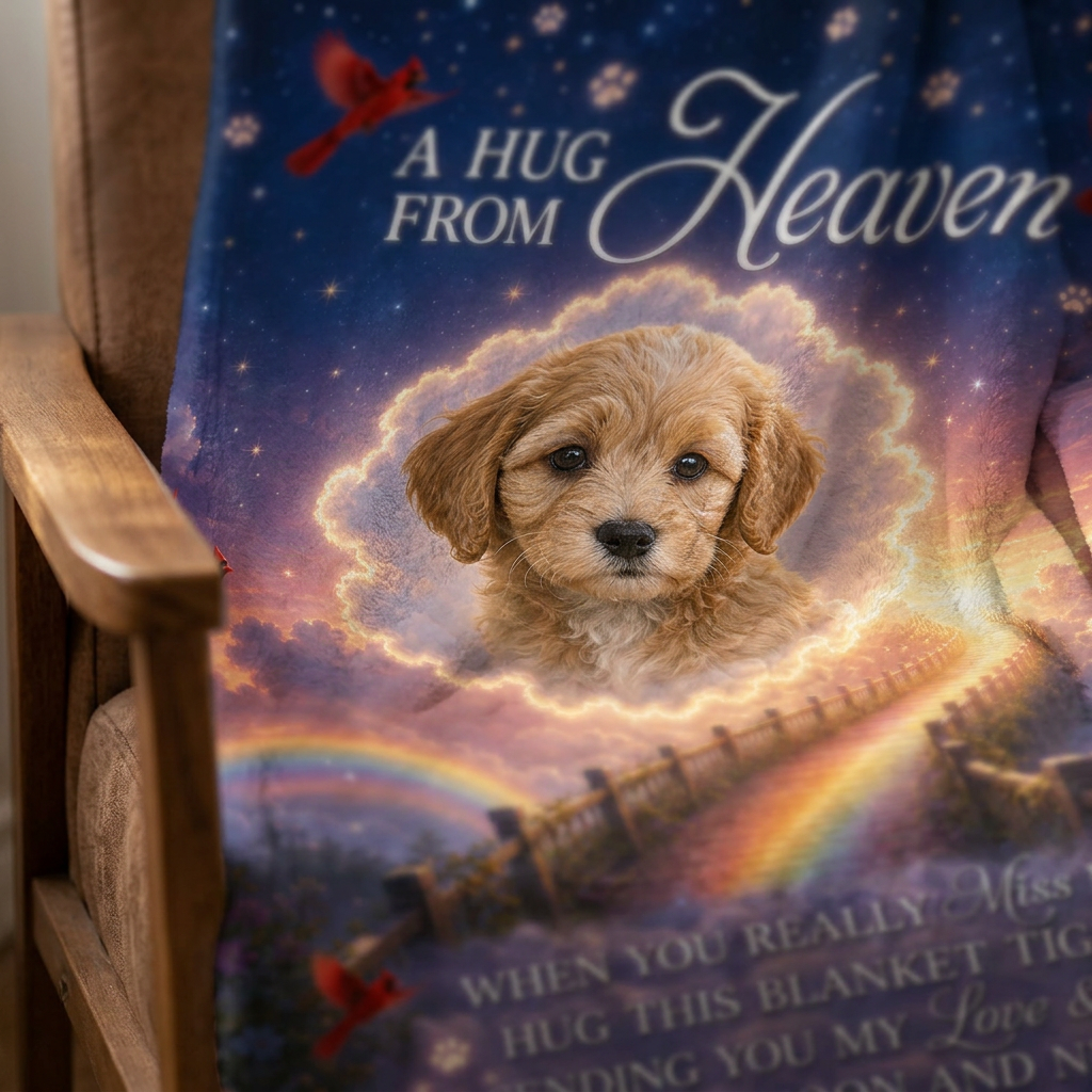 Personalized Pet Memorial Photo Fleece Blanket - A Hug From Heaven Dog Loss Sympathy Gift - Image 5