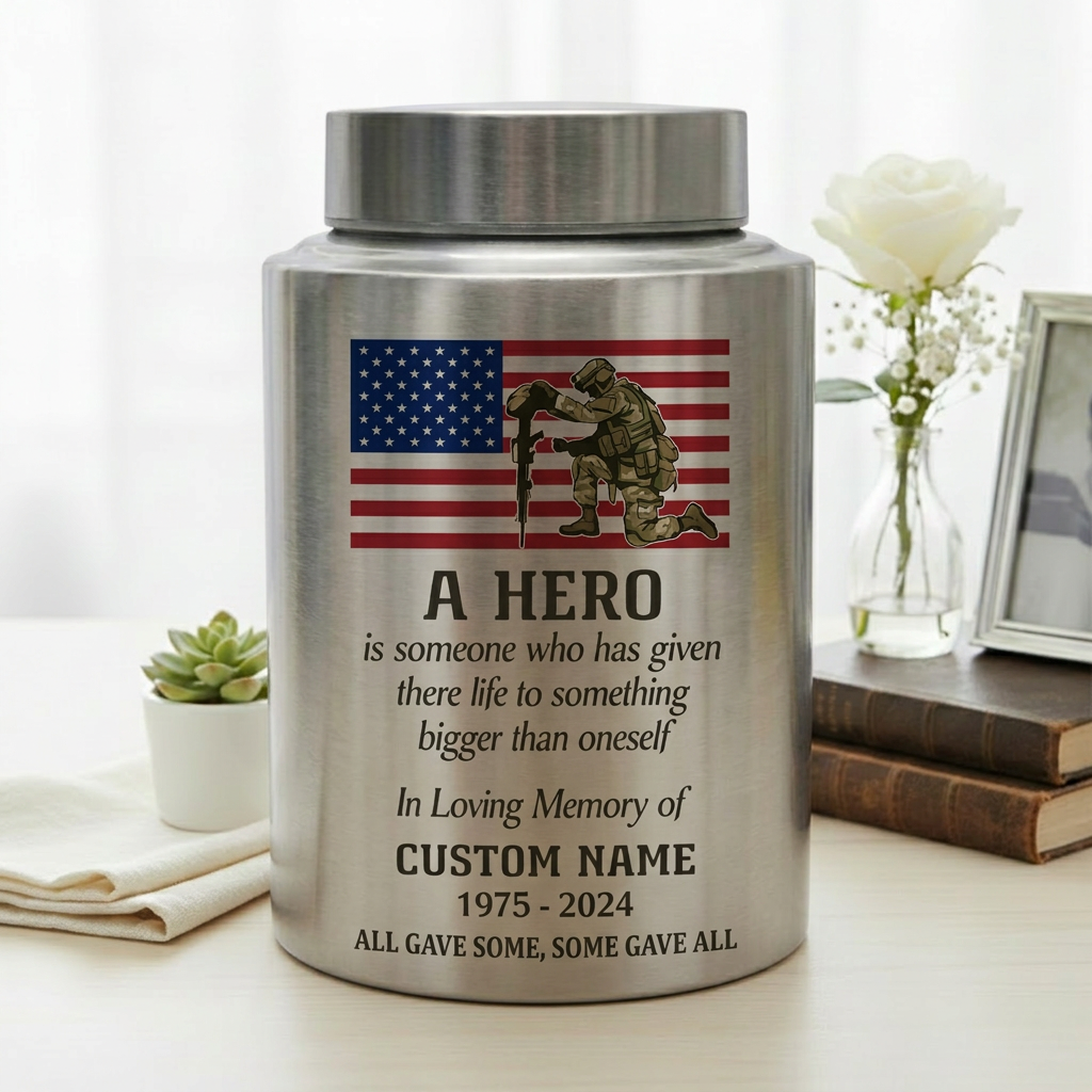 Personalized Military Veteran Hero Quote Stainless Steel Urn for Soldier Army Armed Forces Tribute Funeral Service Bereavement Small Large Memorial Keepsake Urn, Memorial Gift, In Loving Memory - Image 5