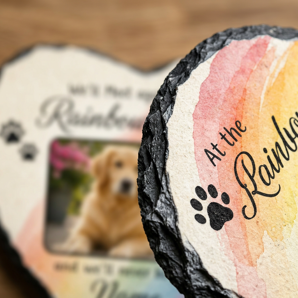 Personalized Dog Memorial Garden Stone, Pet Loss Gift, Rainbow Bridge Slate - Image 5