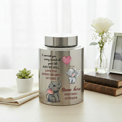 Personalized Baby Elephant Stainless Steel UV Printed Urn for Infant Child Boy Girl Loss, Bereaved Parents Grief Support, Memorial Keepsake Urn, Memorial Gift, In Loving Memory - Image 5