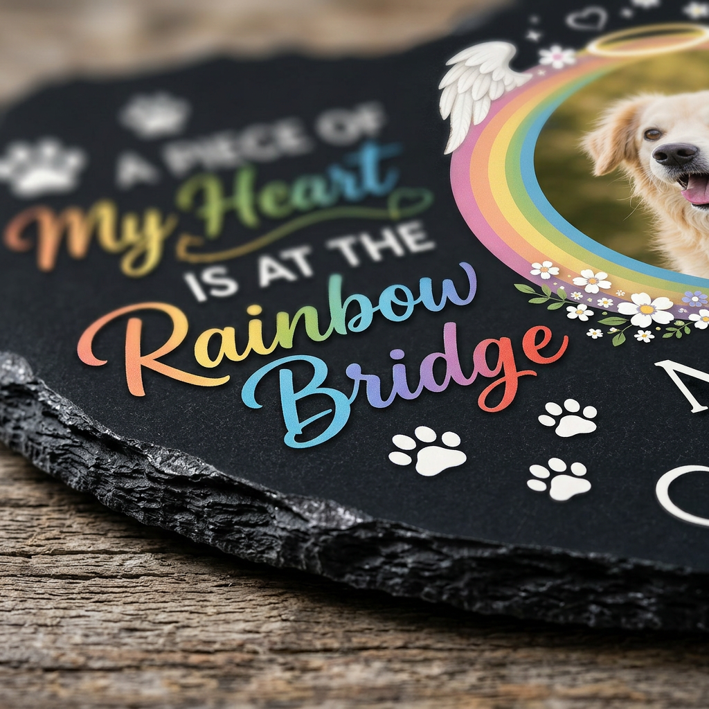 Personalized Rainbow Bridge Pet Memorial Garden Stone with Photo, Dog Loss Gift - Image 5