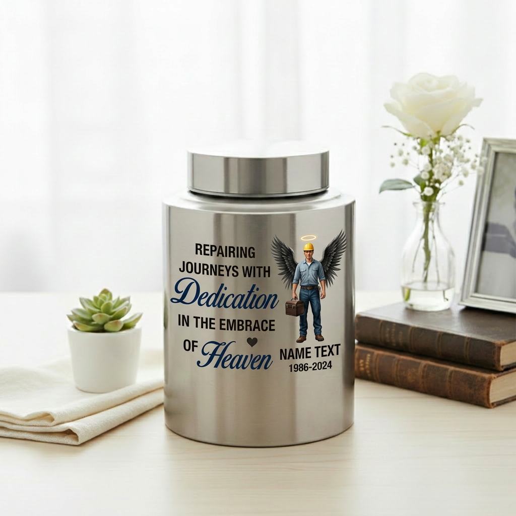 Personalized Mechanic Man Design Repairing Journeys Stainless Steel Urn for Father Husband Auto Worker Tribute 2 Sizes Available Memorial Keepsake Urn, Memorial Gift, In Loving Memory - Image 5