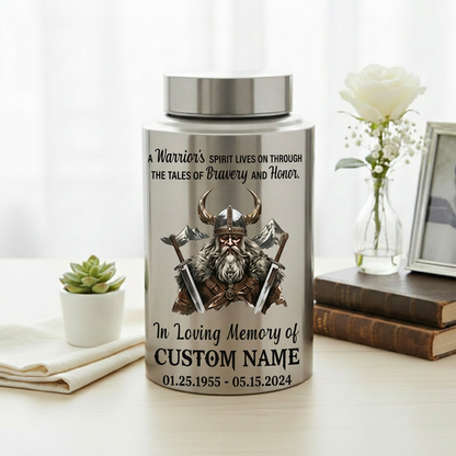 Personalized Valhalla Viking Nordic Runes Stainless Steel Cremation Ash Container For Veteran Warrior Father Son Funeral Small Large Memorial Keepsake Urn, Memorial Gift, In Loving Memory - Image 5