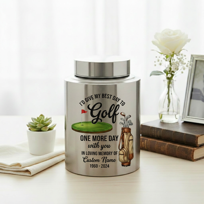 Personalized Golf Player Memorial UV Printed Stainless Steel Urn for Father Grandfather Golfer Enthusiast Adult Human Ashes 2 Sizes Memorial Keepsake Urn, Memorial Gift, In Loving Memory - Image 5