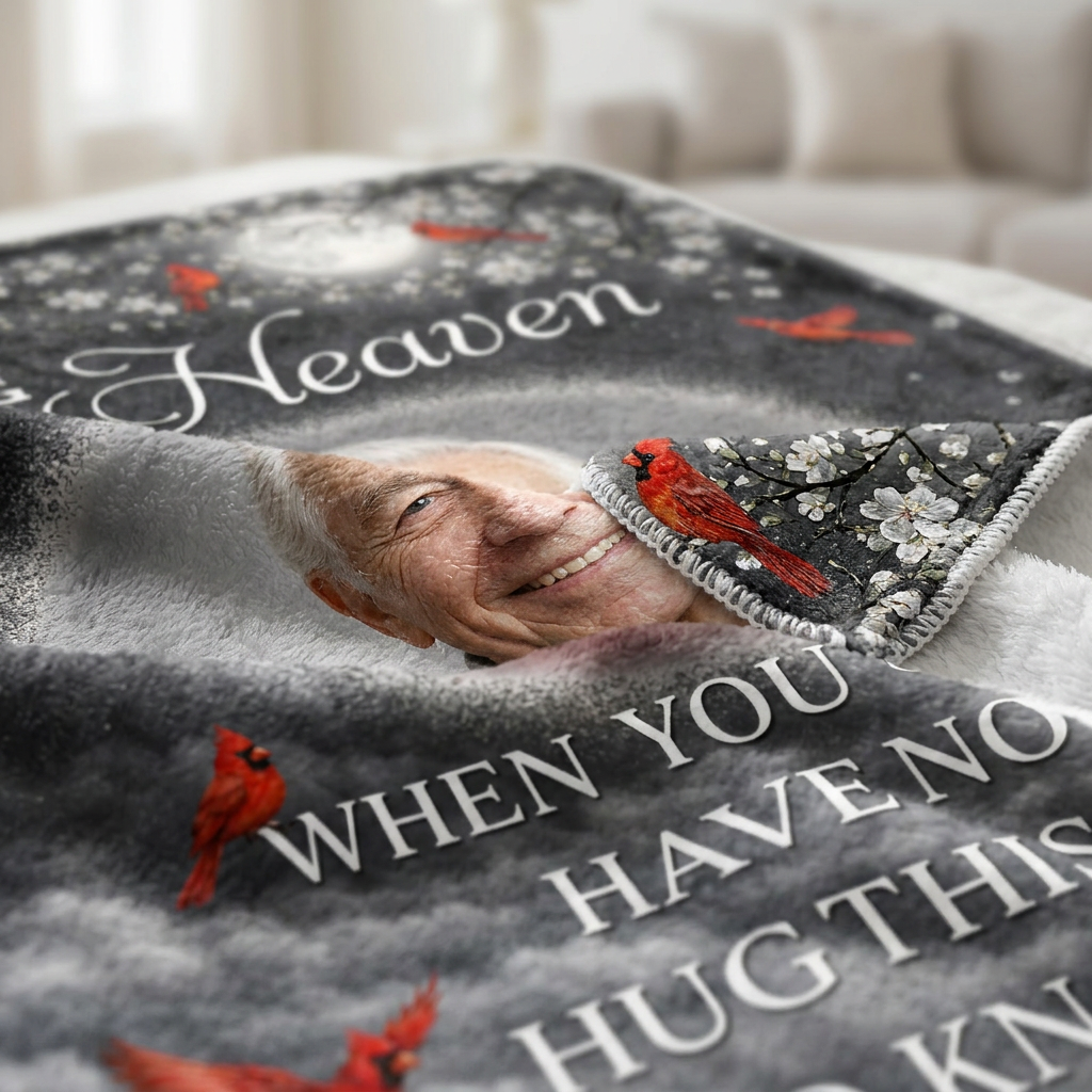 Personalized Photo Memorial Fleece Blanket - A Hug From Heaven Cardinal Sympathy Gift for Dad - Image 5