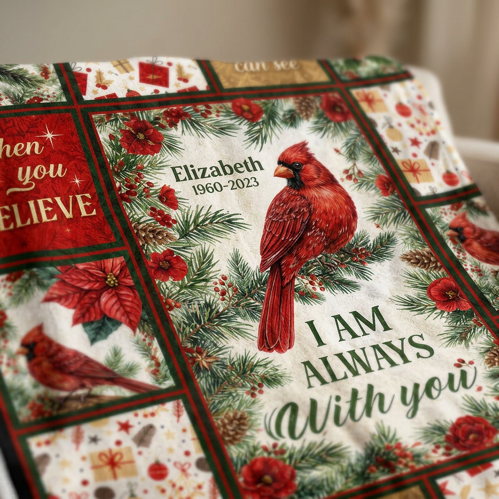Personalized Cardinal Memorial Fleece Blanket - Christmas Sympathy Gift for Loss of Loved One - Image 5