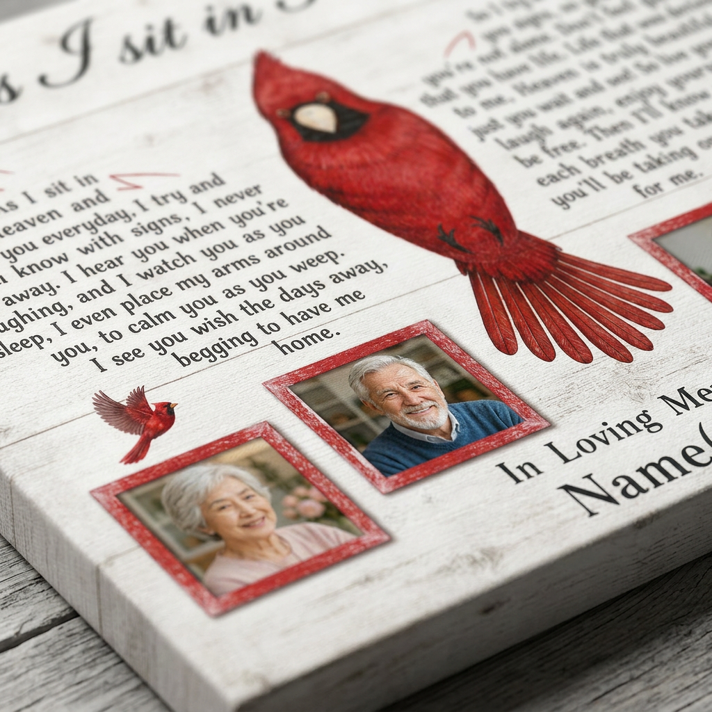 Personalized Cardinal Memorial Wall Canvas As I Sit In Heaven Sympathy Gift For Loved One - Image 5