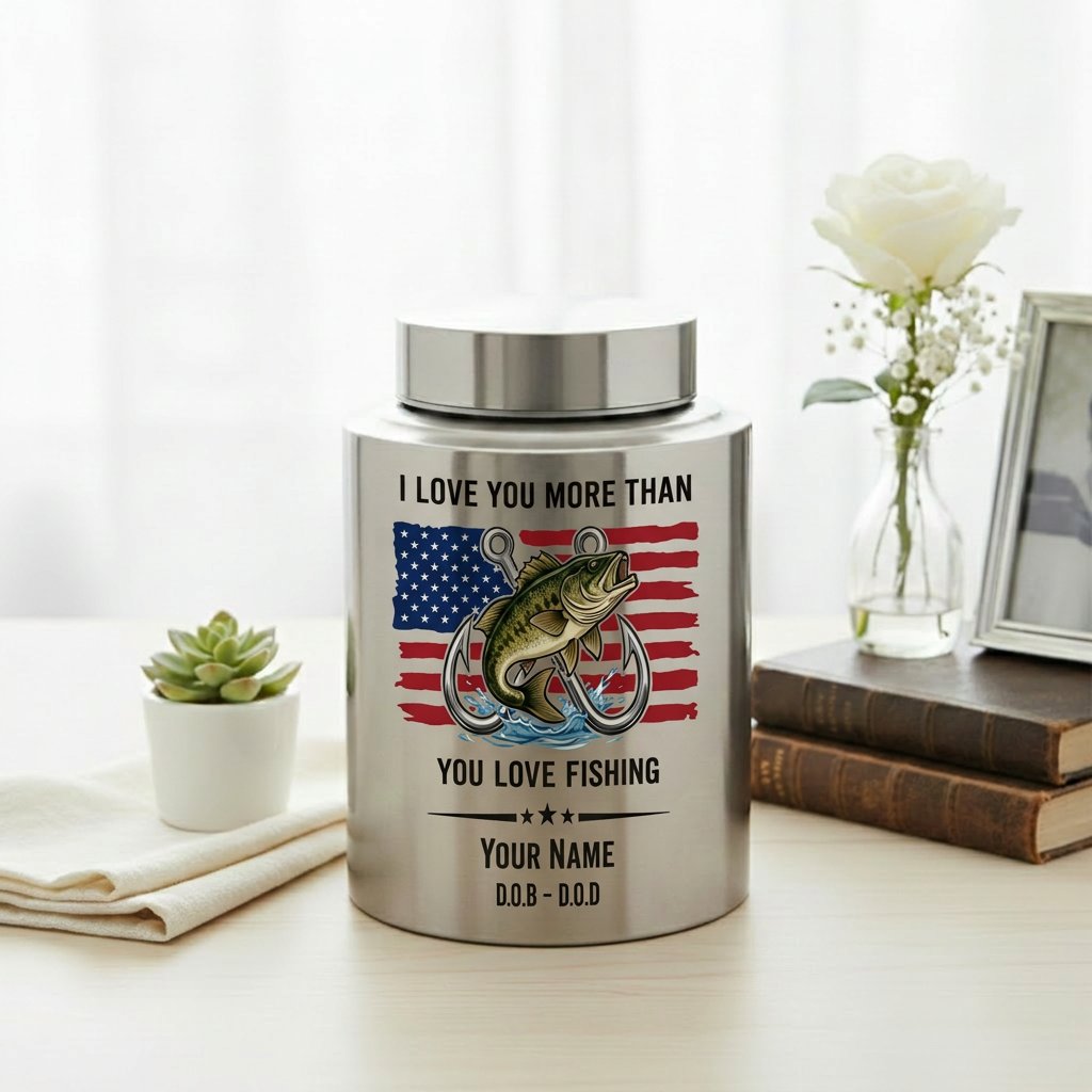 Personalized Bass Fishing Cremation Urn for Human Ashes Stainless Steel Fisherman Dad Grandpa Husband Funeral Remembrance Large Adult Size Memorial Keepsake Urn, Memorial Gift, In Loving Memory - Image 5