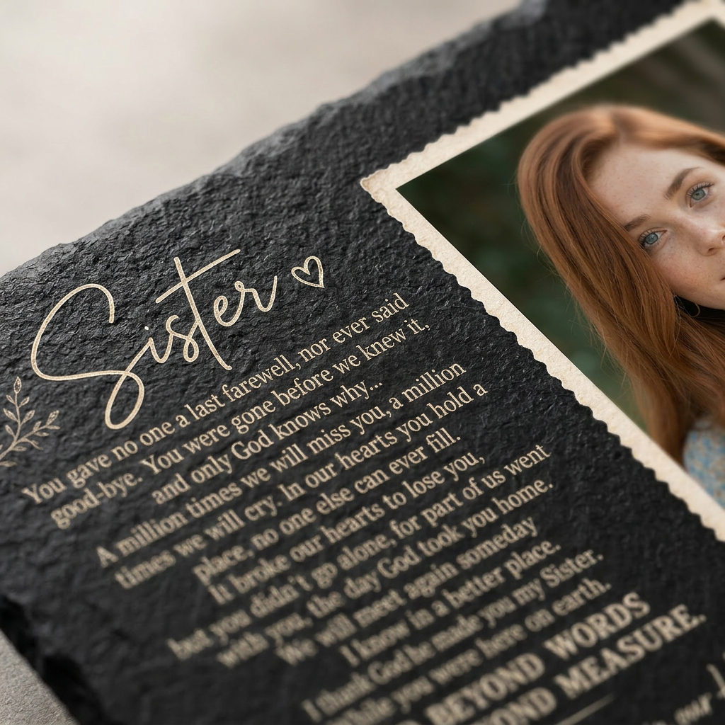 Personalized Sister Memorial Garden Stone – Photo Slate Plaque Gift for Loss of Sister - Image 5