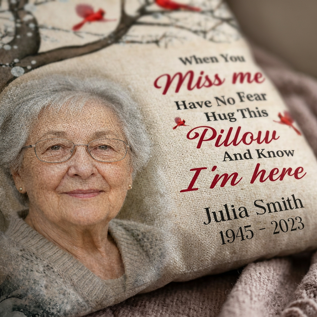 Personalized Memorial Photo Pillow with Cardinal & Tree Branch - Sympathy Gift for Loss of Mom - Image 5