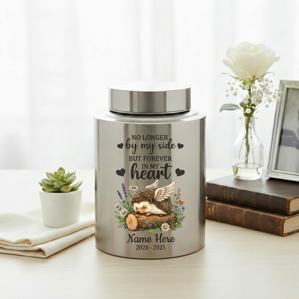 Personalized Hedgehog UV Printed Stainless Steel Urn for Human or Pet Ashes, Custom Bereavement Tribute in Silver Black Gold Red, Memorial Keepsake Urn, Memorial Gift, In Loving Memory - Image 5
