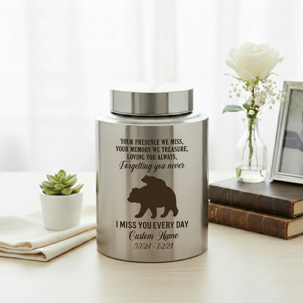 Personalized Baby Bear Stainless Steel Urns for Human Ashes, Custom Infant Child Boy Girl Loss Remembrance Vessel, UV Printed Ash Holder, Memorial Keepsake Urn, Memorial Gift, In Loving Memory - Image 5