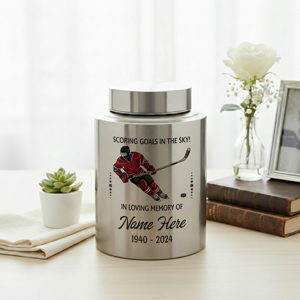 Personalized Ice Hockey UV Printed Stainless Steel Sports Fan Player Loss Funeral Ashes Display For Home Mantel Large And Small Memorial Keepsake Urn, Memorial Gift, In Loving Memory - Image 5