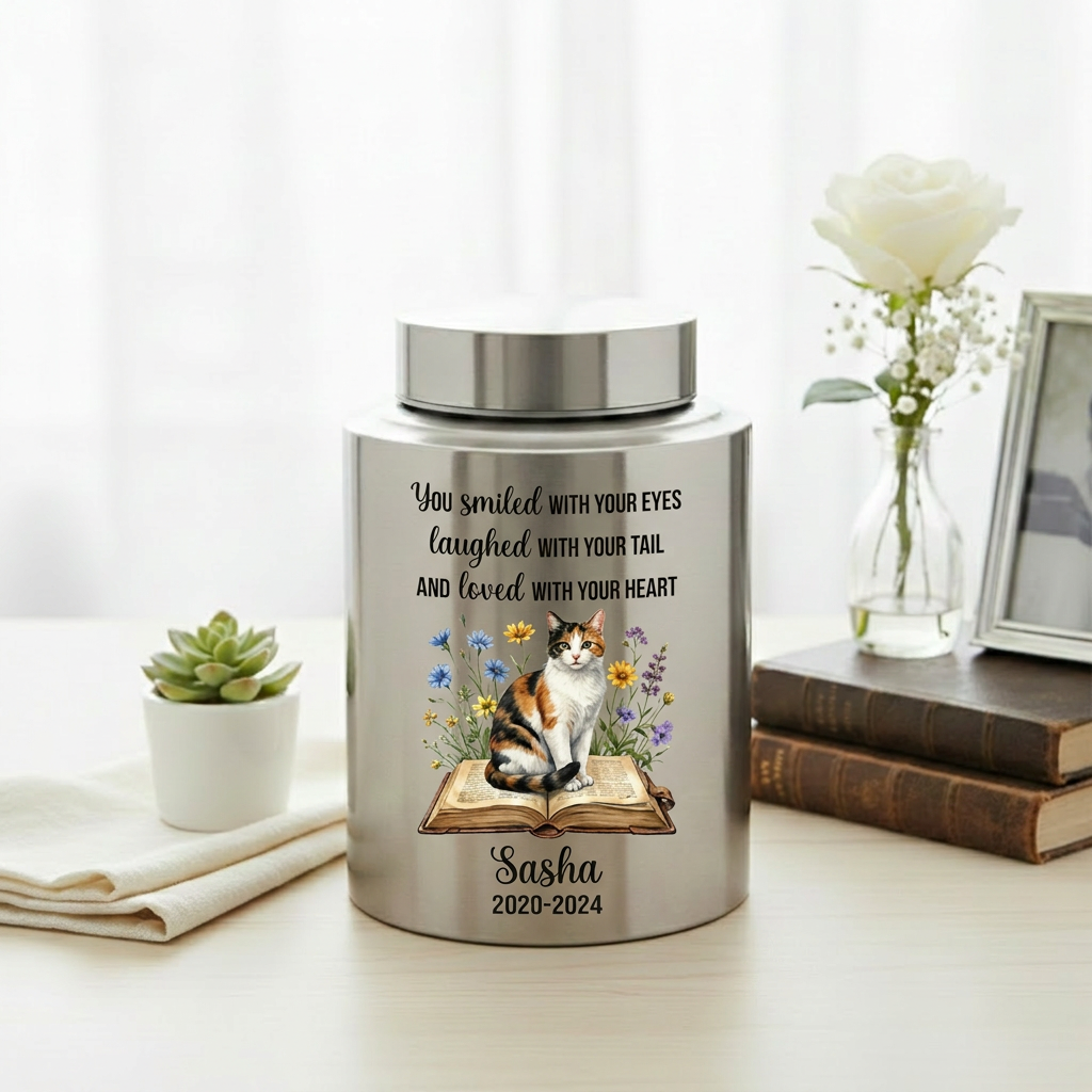 Personalized Pet Dog Cat Loss Stainless Steel Decorative Urn for Ashes Smiled With Your Eyes Quote Large Small Bereavement Memorial Keepsake Urn, Memorial Gift, In Loving Memory - Image 5