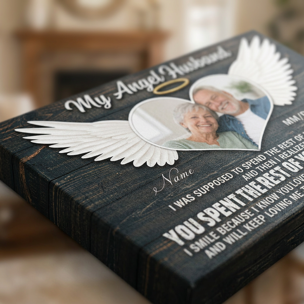 Personalized My Angel Husband Memorial Wall Canvas Gift for Loss of Husband Remembrance - Image 5