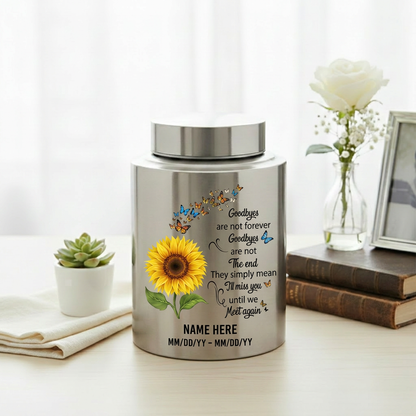 Personalized Flying Butterflies Sunflower Stainless Steel Urn for Human Ashes, Funeral Bereavement Condolence Gift Goodbyes Are Not Forever, Memorial Keepsake Urn, Memorial Gift, In Loving Memory - Image 5