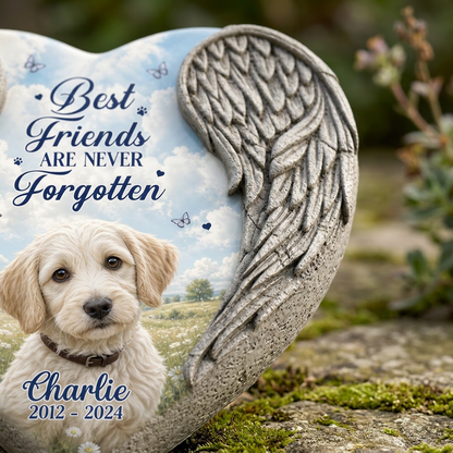 Personalized Heart Shaped Pet Memorial Garden Stone – Angel Wing Dog Loss Gift - Image 5