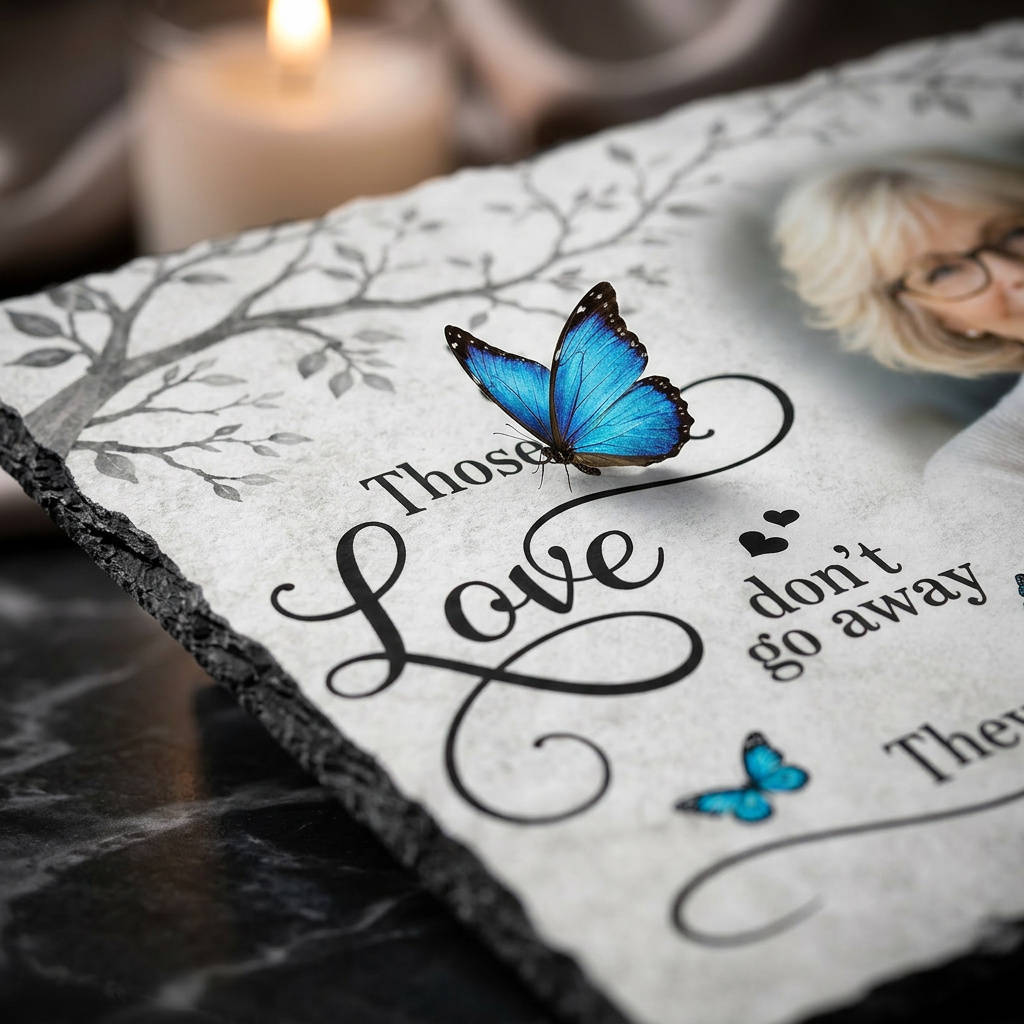 Personalized Memorial Garden Stone with Photo, Butterfly Sympathy Gift for Loved One - Image 5